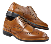 Herr Oxford Brogue Skor Snörade Läder Goodyear Randsydda Bruna Vinröd