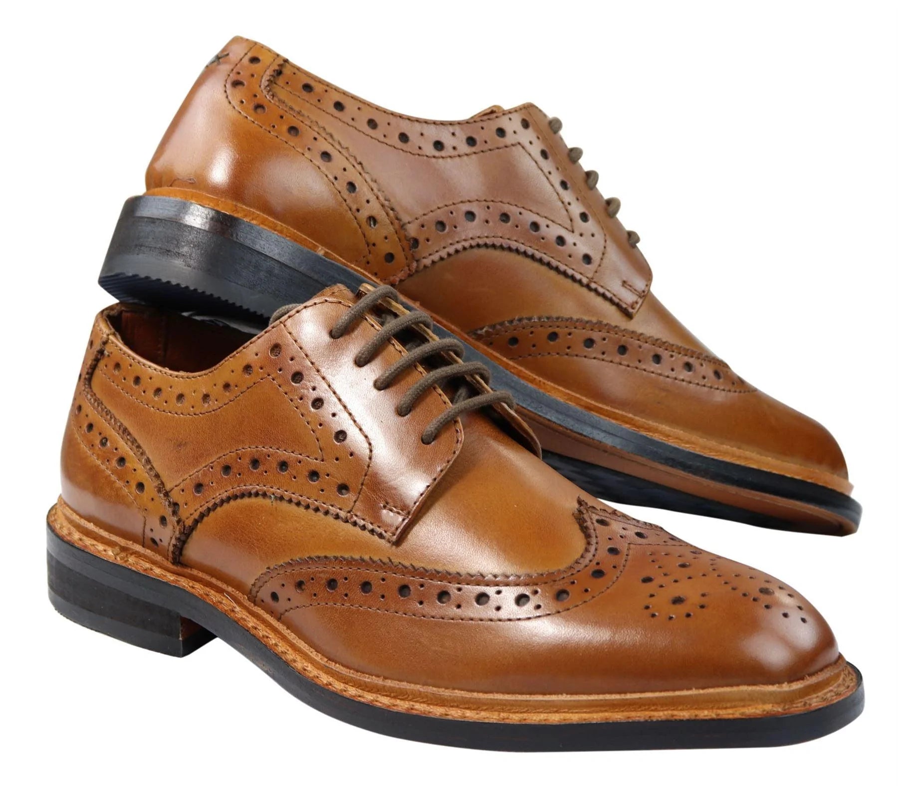 Herr Oxford Brogue Skor Snörade Läder Goodyear Randsydda Bruna Vinröd