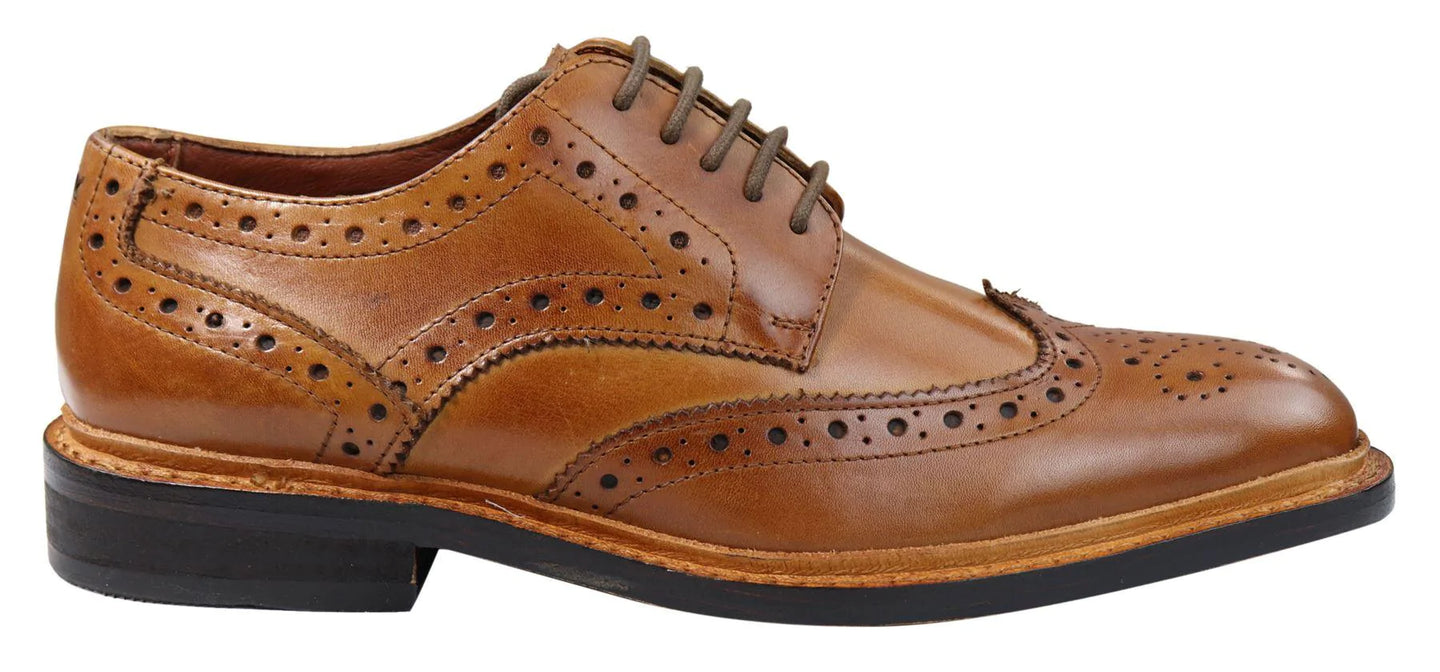 Herr Oxford Brogue Skor Snörade Läder Goodyear Randsydda Bruna Vinröd