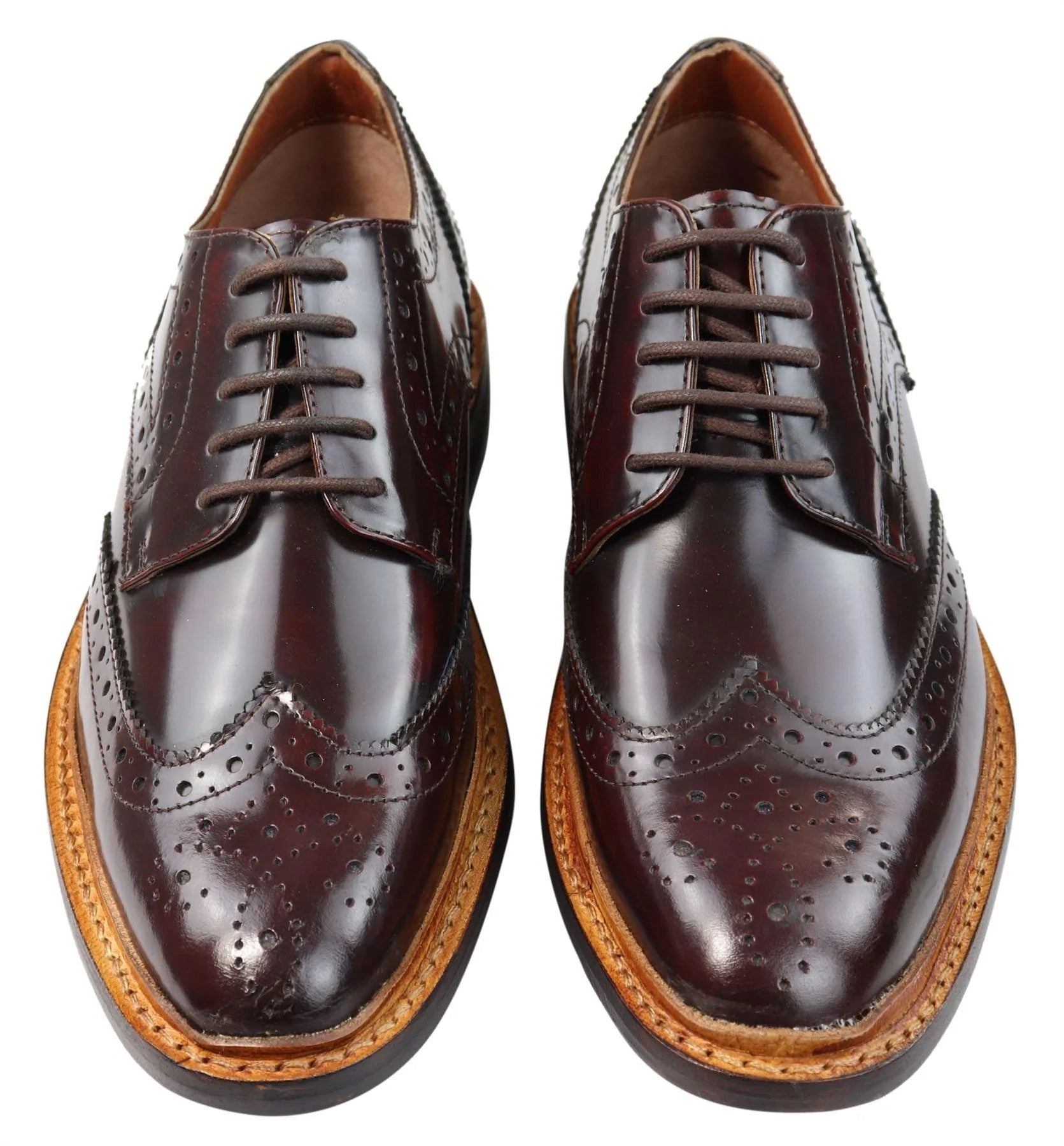 Herr Oxford Brogue Skor Snörade Läder Goodyear Randsydda Bruna Vinröd