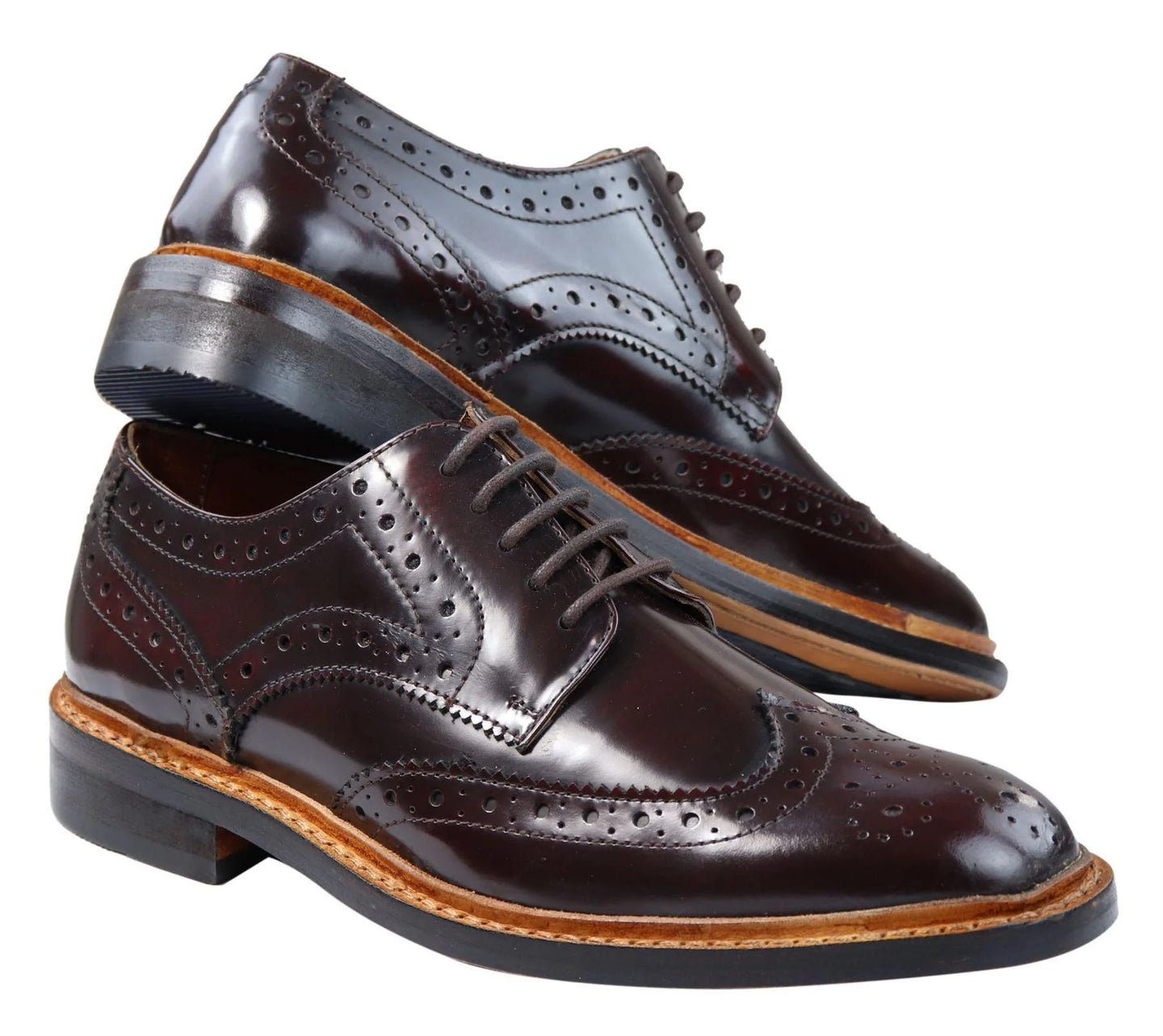 Herr Oxford Brogue Skor Snörade Läder Goodyear Randsydda Bruna Vinröd