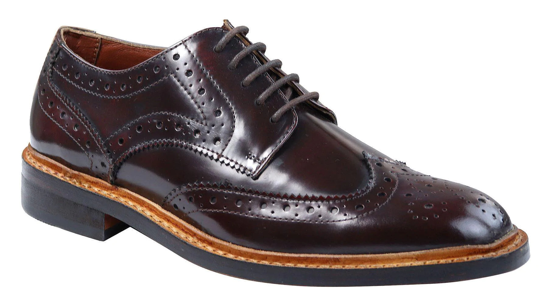 Herr Oxford Brogue Skor Snörade Läder Goodyear Randsydda Bruna Vinröd