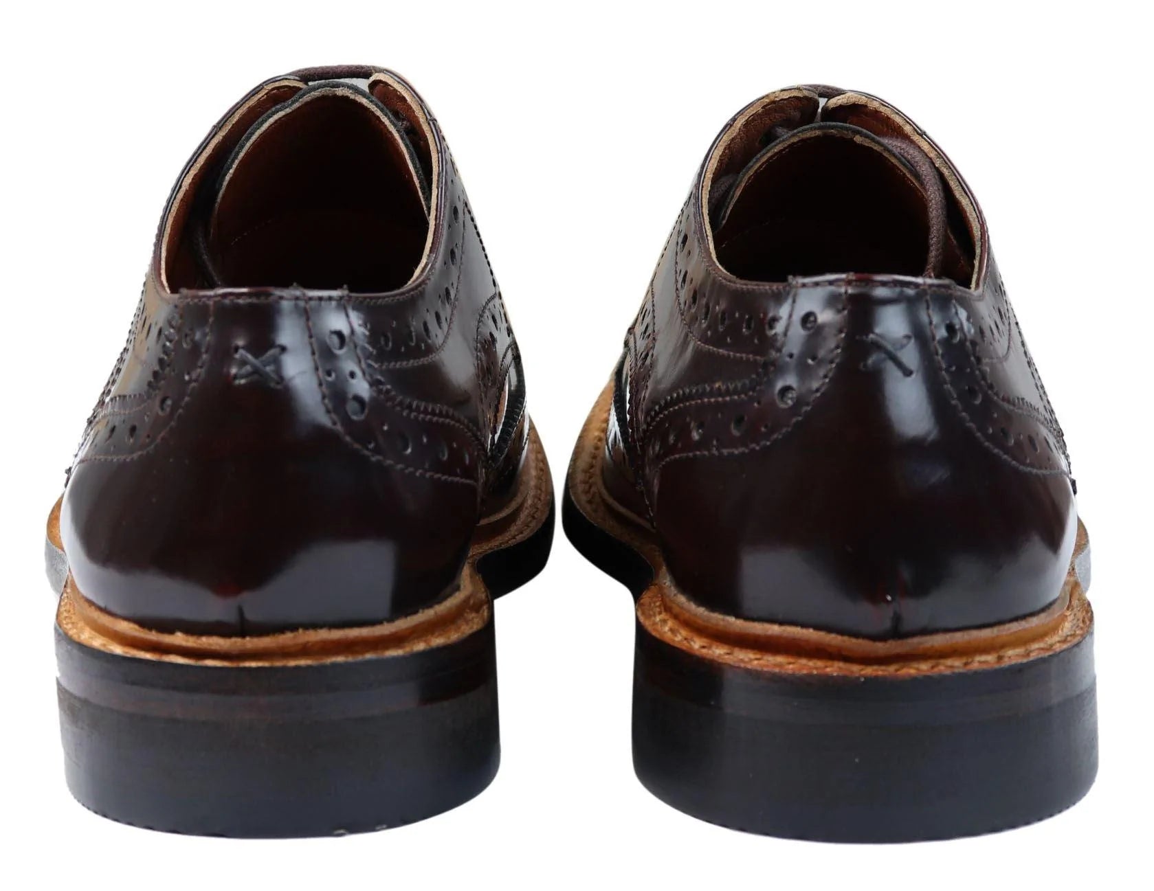 Herr Oxford Brogue Skor Snörade Läder Goodyear Randsydda Bruna Vinröd