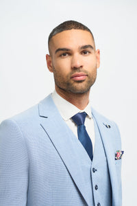 Herrkostym 3-delad ljusblå sommarlinne skräddarsydd passform bröllopsbal klassisk