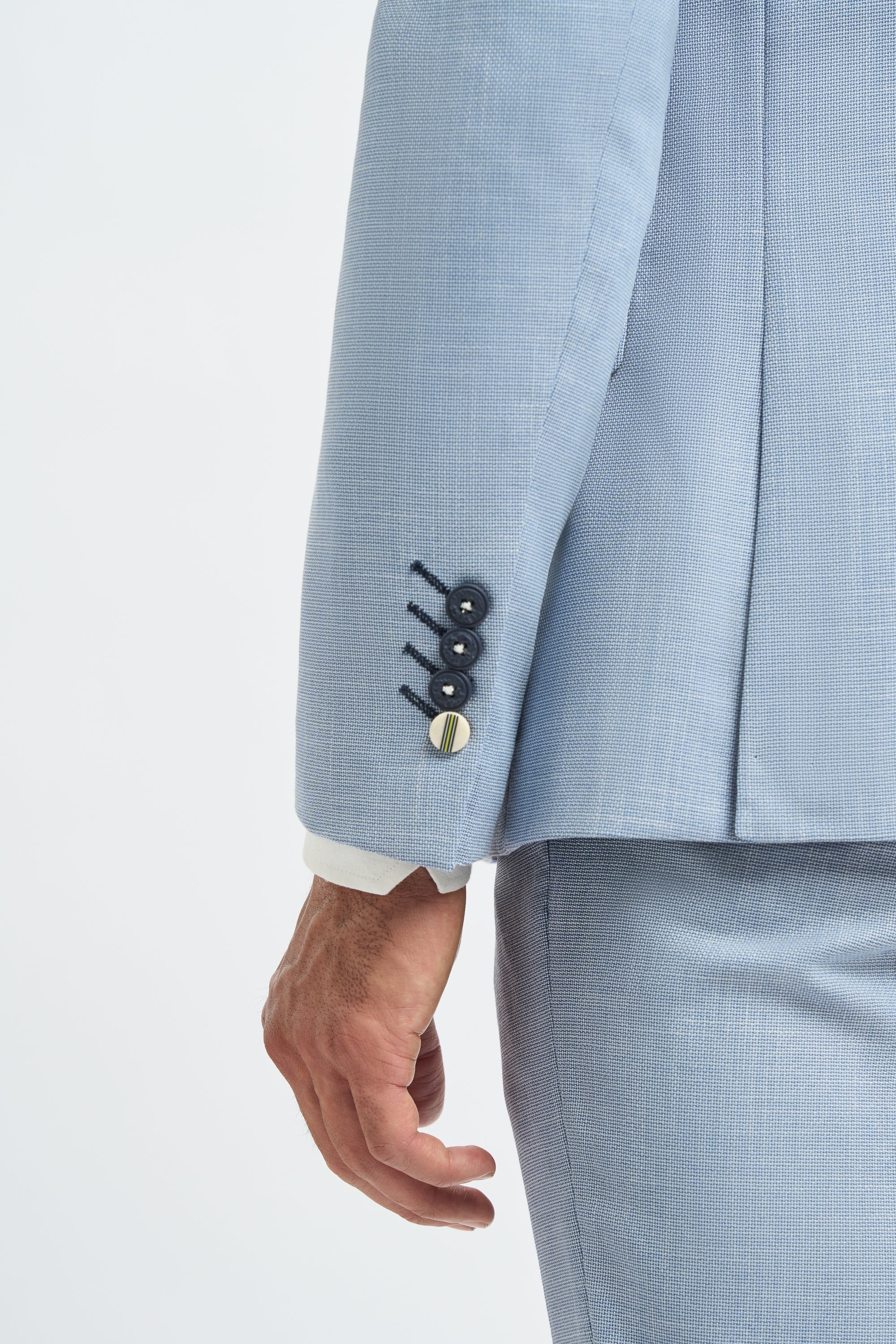 Herrkostym 3-delad ljusblå sommarlinne skräddarsydd passform bröllopsbal klassisk