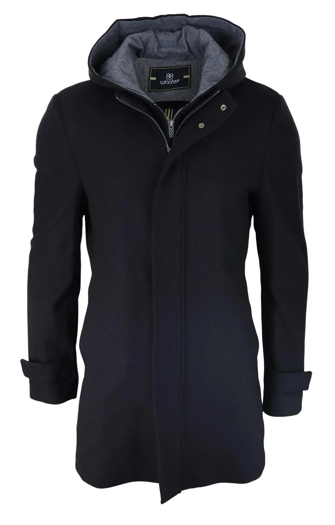 Herr 3/4 Lång Överrock Svart Jacka Avtagbar Huva Smart Casual Vinter Varm Ull