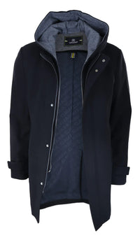 Herr 3/4 Lång Överrock Svart Jacka Avtagbar Huva Smart Casual Vinter Varm Ull