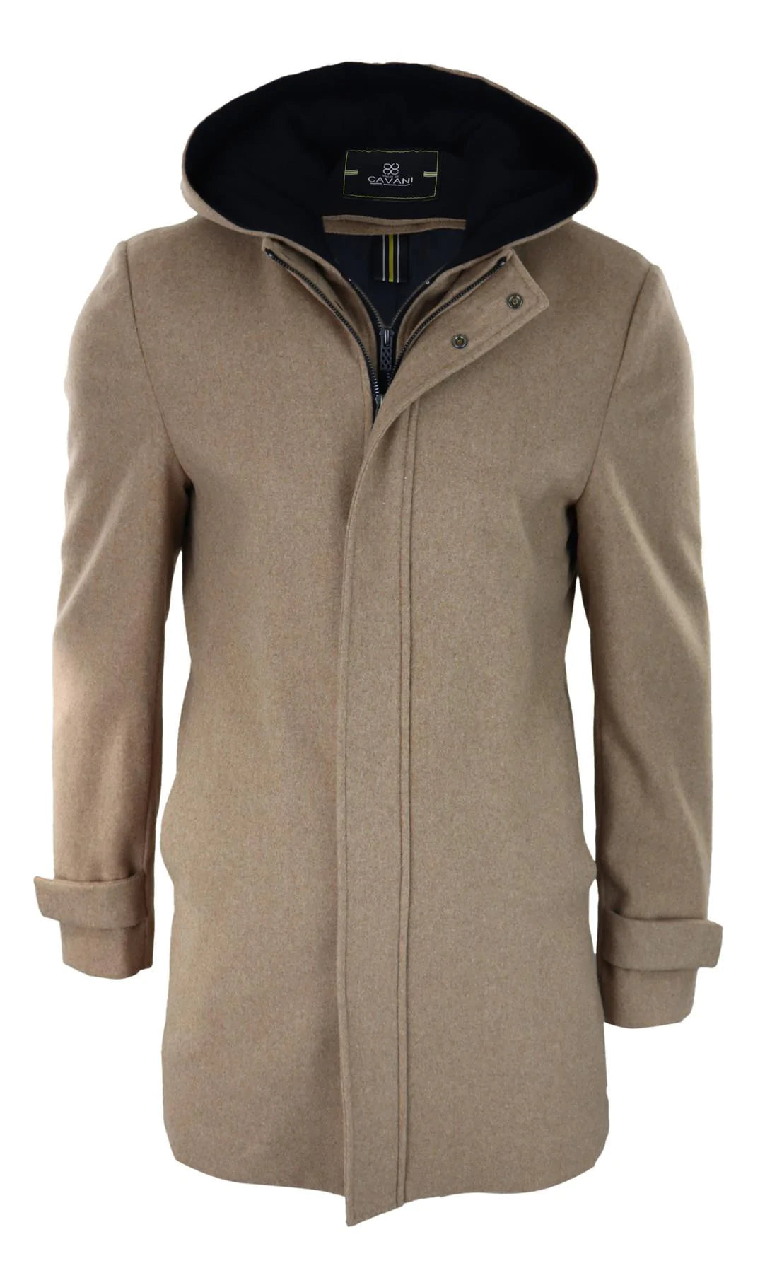 Herr 3/4 Lång Överrock Kamelfärgad Jacka Avtagbar Huva Smart Casual Vinter Varm Ull