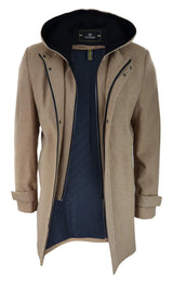 Herr 3/4 Lång Överrock Kamelfärgad Jacka Avtagbar Huva Smart Casual Vinter Varm Ull
