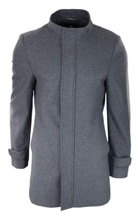 Herr 3/4 Lång Överrock Grå Jacka Avtagbar Huva Elegant Casual Vinter Varm Ull