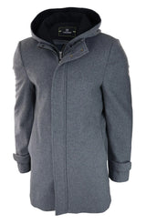 Herr 3/4 Lång Överrock Grå Jacka Avtagbar Huva Elegant Casual Vinter Varm Ull