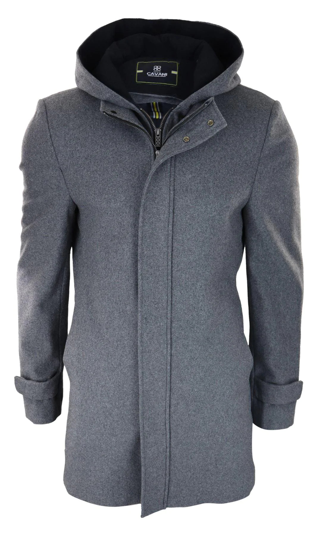 Herr 3/4 Lång Överrock Grå Jacka Avtagbar Huva Elegant Casual Vinter Varm Ull