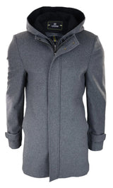 Herr 3/4 Lång Överrock Grå Jacka Avtagbar Huva Elegant Casual Vinter Varm Ull