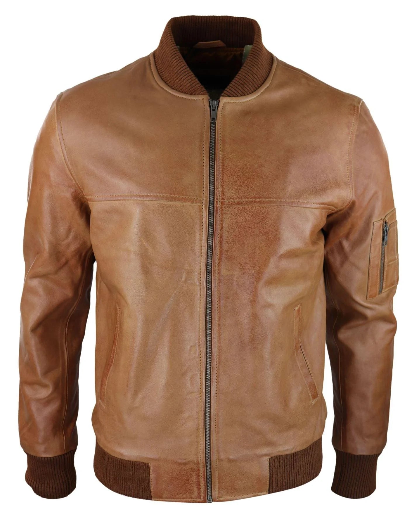 Herr Bomberjacka i äkta läder Casual Varsity Vintage Smart Casual Brun