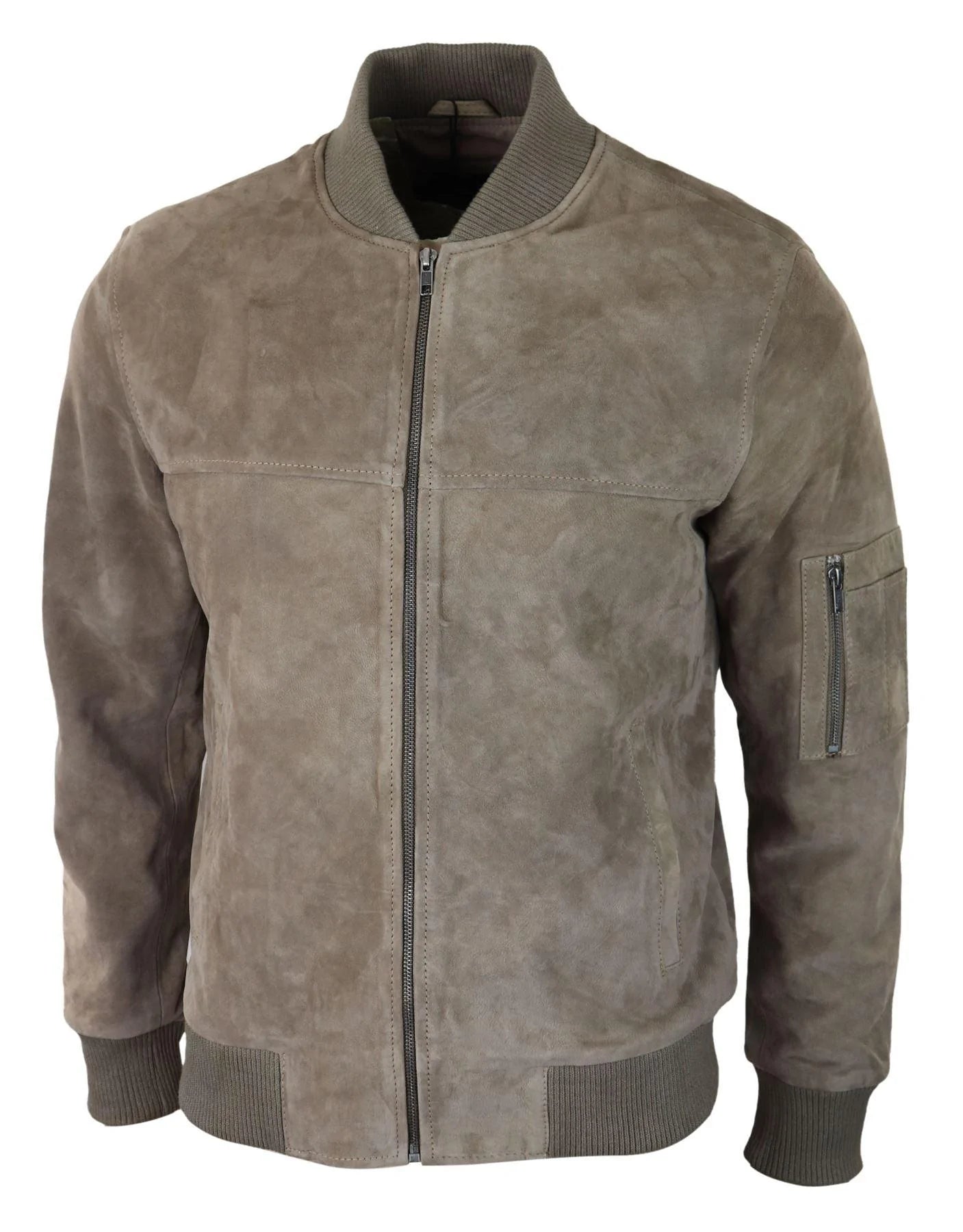 Herr Äkta Mocka Bomberjacka Läder Casual Varsity Vintage Smart Casual Beige
