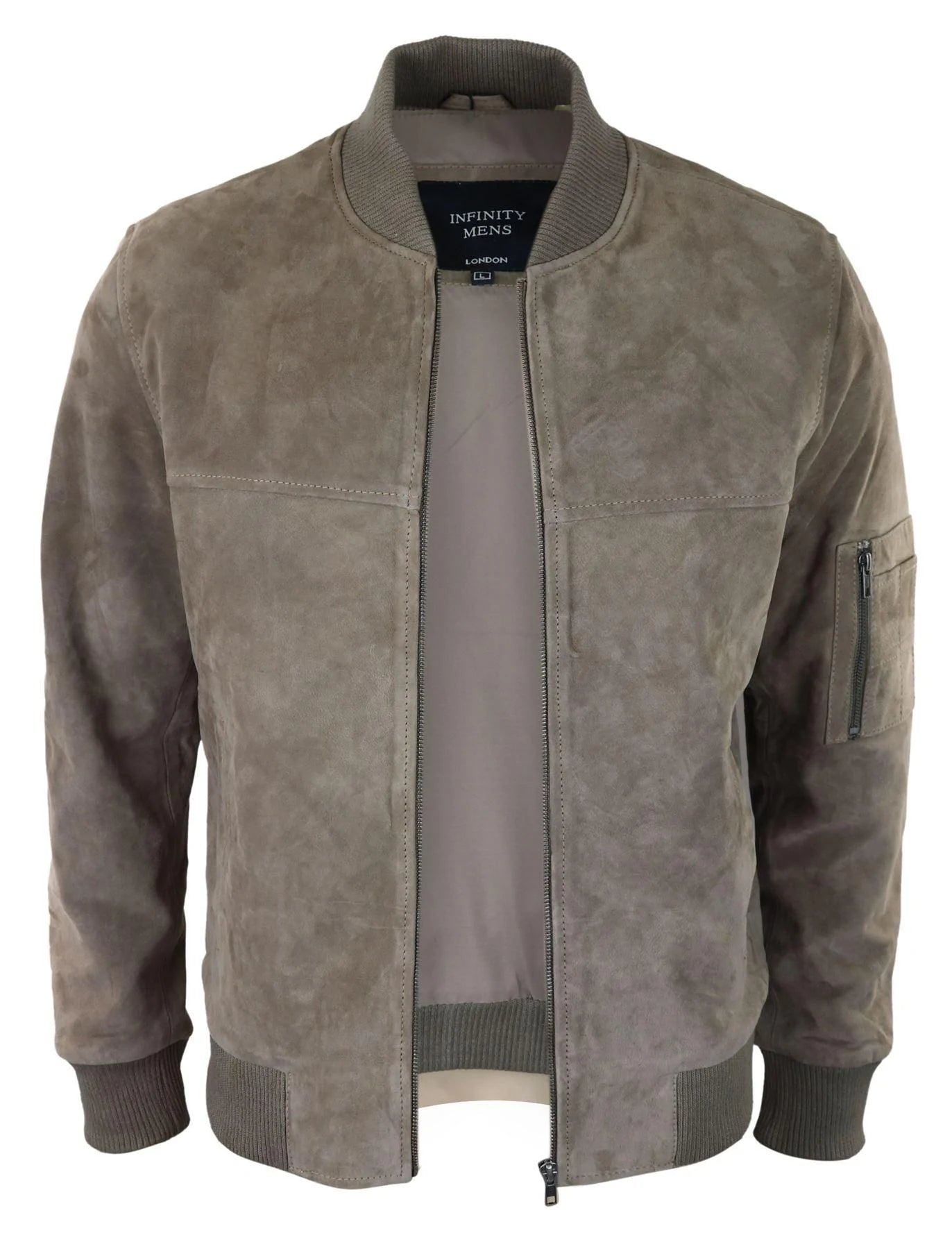 Herr Äkta Mocka Bomberjacka Läder Casual Varsity Vintage Smart Casual Beige