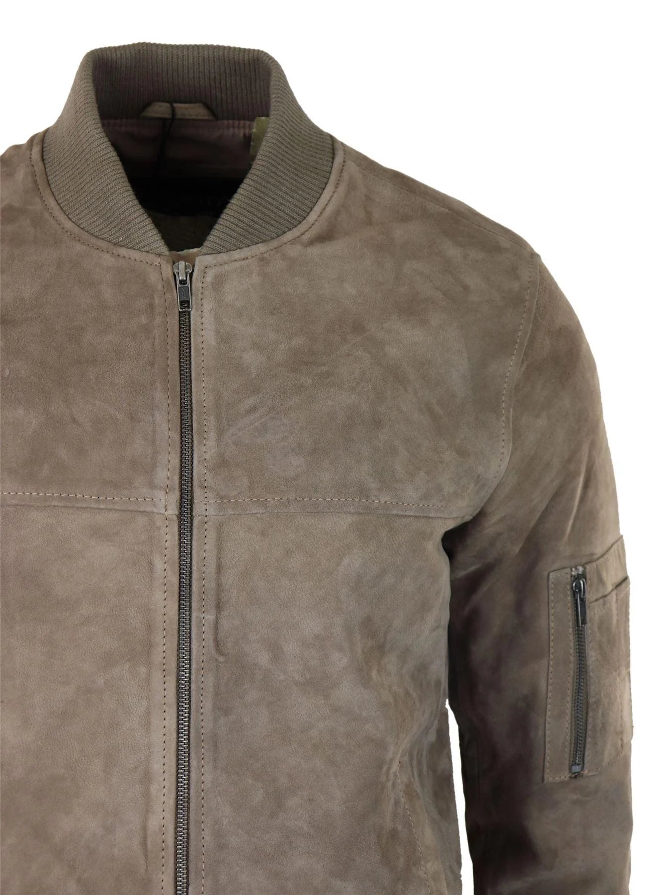 Herr Äkta Mocka Bomberjacka Läder Casual Varsity Vintage Smart Casual Beige