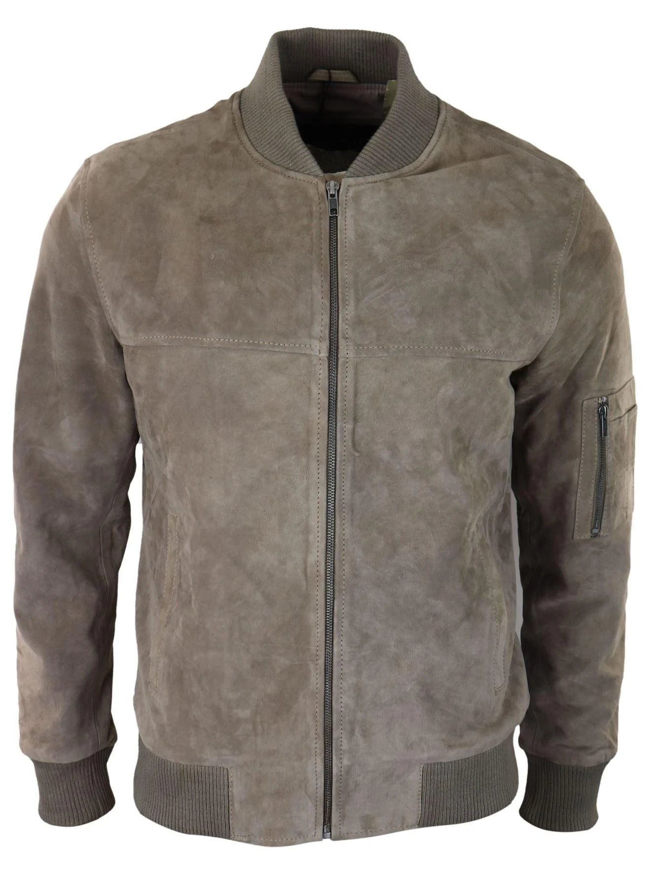 Herr Äkta Mocka Bomberjacka Läder Casual Varsity Vintage Smart Casual Beige