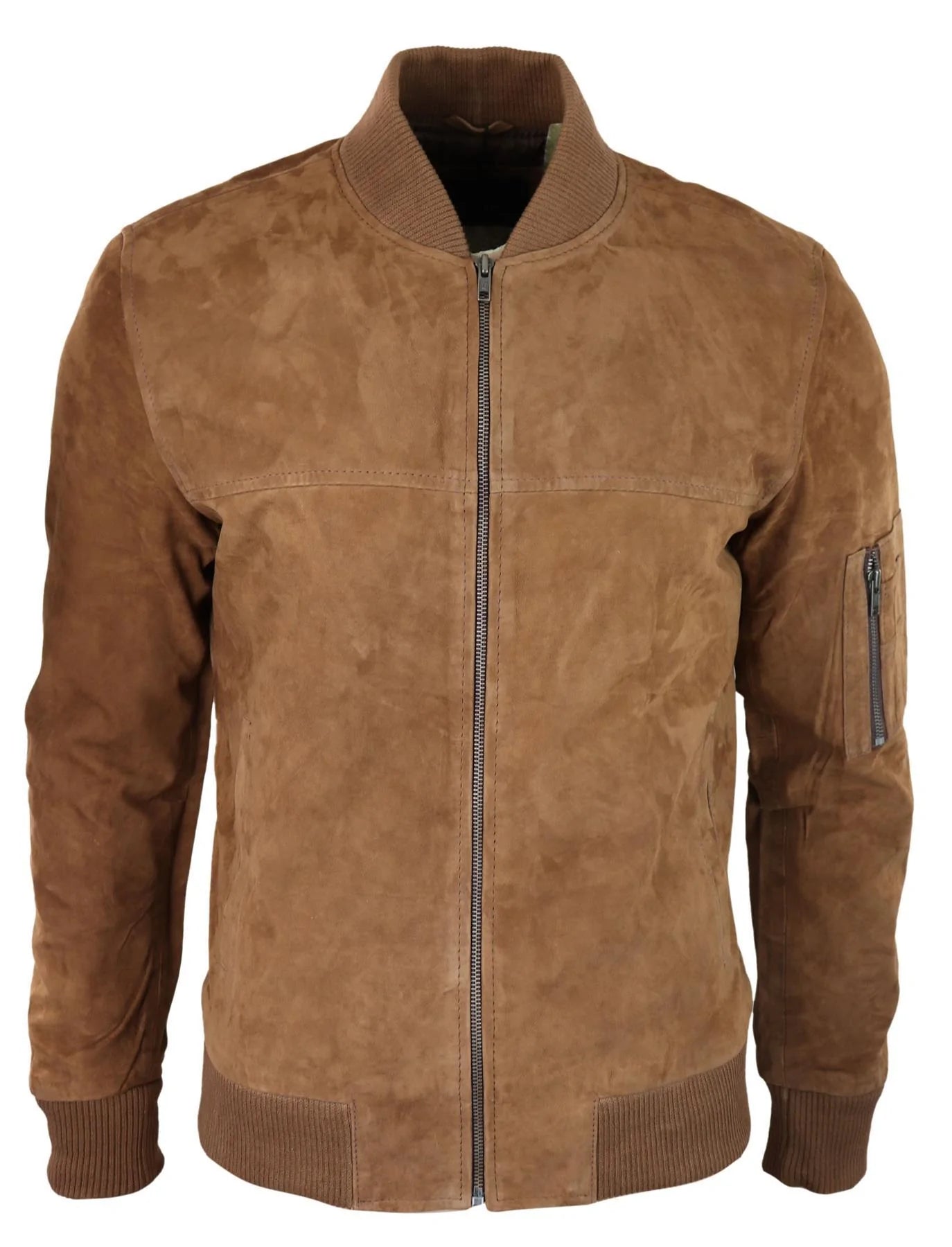 Herr Äkta Mocka Bomberjacka Läder Casual Varsity Vintage Smart Casual Brun