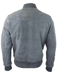 Herr Äkta Mocka Bomberjacka Läder Casual Varsity Vintage Smart Casual Grå
