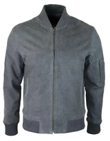 Herr Äkta Mocka Bomberjacka Läder Casual Varsity Vintage Smart Casual Grå