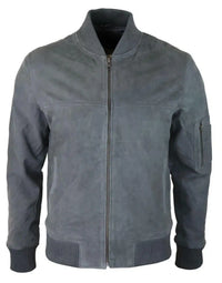 Herr Äkta Mocka Bomberjacka Läder Casual Varsity Vintage Smart Casual Grå