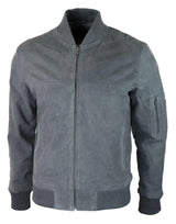 Herr Äkta Mocka Bomberjacka Läder Casual Varsity Vintage Smart Casual Grå