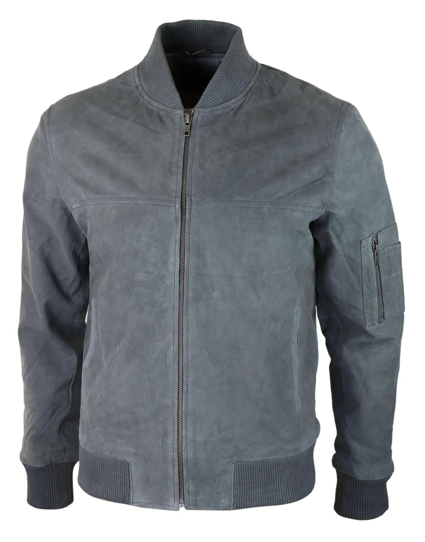Herr Äkta Mocka Bomberjacka Läder Casual Varsity Vintage Smart Casual Grå