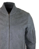 Herr Äkta Mocka Bomberjacka Läder Casual Varsity Vintage Smart Casual Grå
