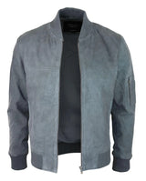 Herr Äkta Mocka Bomberjacka Läder Casual Varsity Vintage Smart Casual Grå