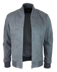 Herr Äkta Mocka Bomberjacka Läder Casual Varsity Vintage Smart Casual Grå