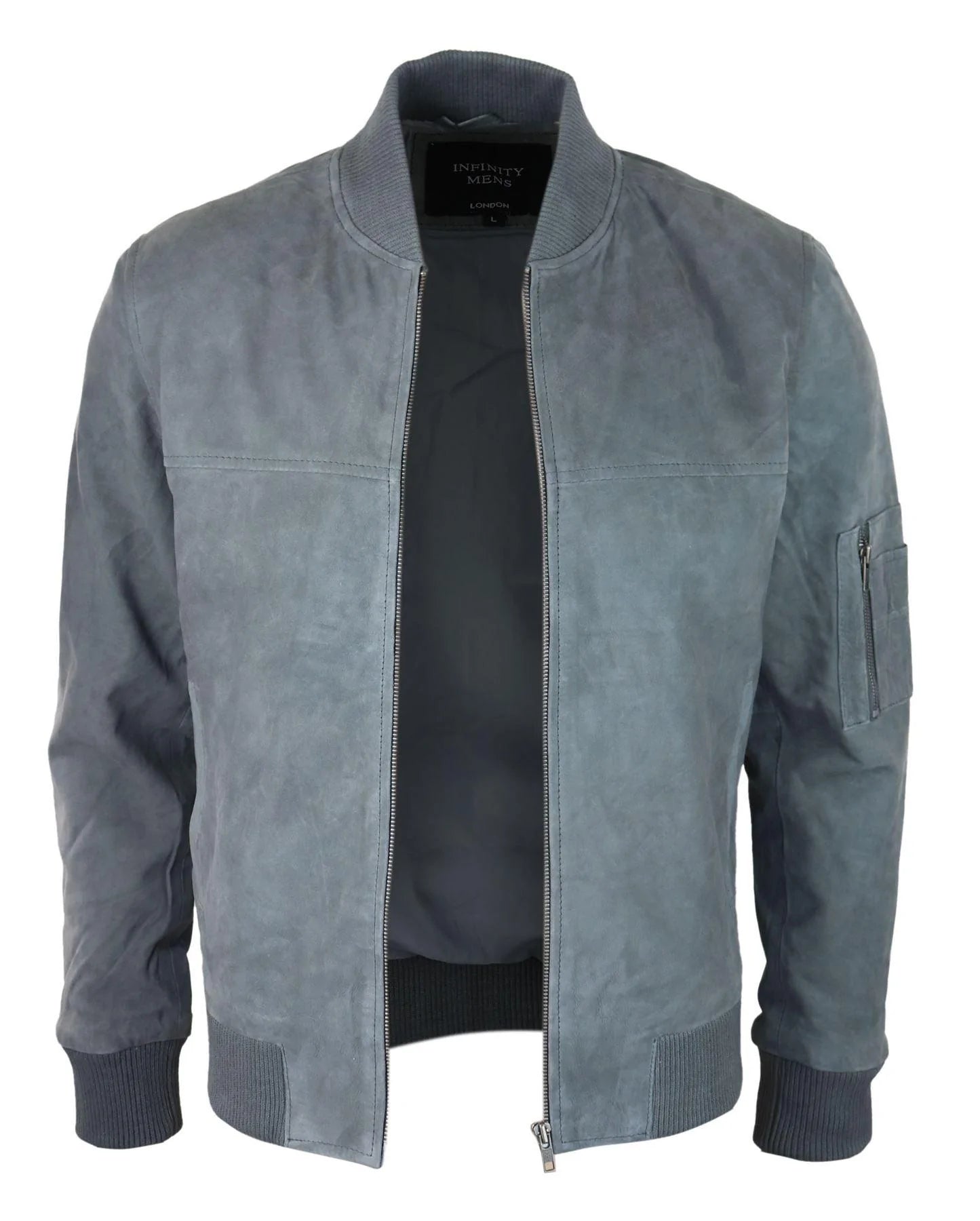 Herr Äkta Mocka Bomberjacka Läder Casual Varsity Vintage Smart Casual Grå