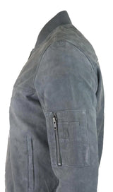 Herr Äkta Mocka Bomberjacka Läder Casual Varsity Vintage Smart Casual Grå