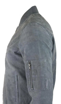 Herr Äkta Mocka Bomberjacka Läder Casual Varsity Vintage Smart Casual Grå