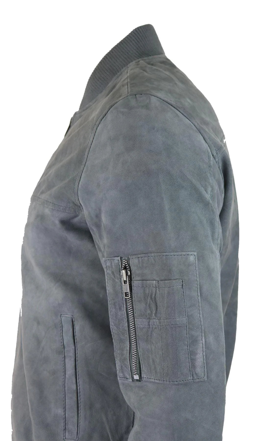 Herr Äkta Mocka Bomberjacka Läder Casual Varsity Vintage Smart Casual Grå