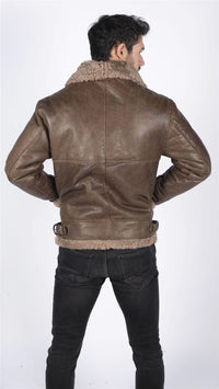 Herr Äkta Fårskinn Läder B3 Flying Aviator Vintage Brun Teddy Fårpäls