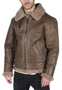Herr Äkta Fårskinn Läder B3 Flying Aviator Vintage Brun Teddy Fårpäls