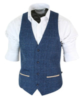 Herr Fiskbensmönstrad Tweed Vintagerutig Väst Sammetskant Blå Brun Grå