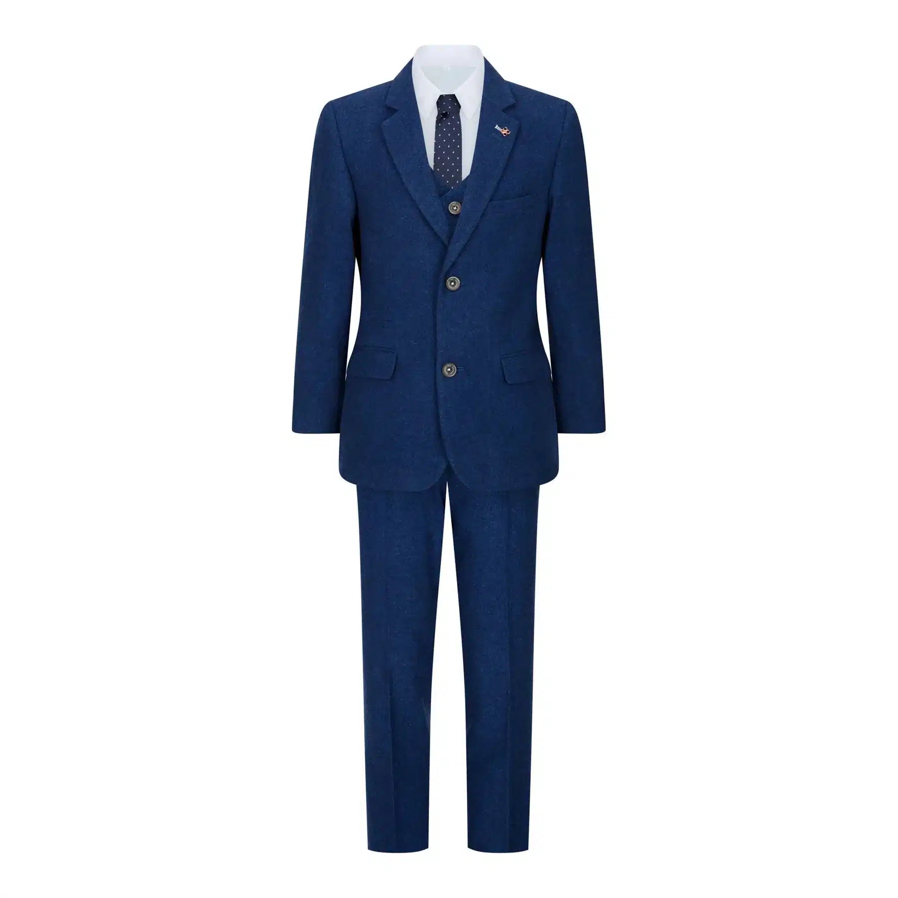 Pojkar 3-delad kostym i ull blå tweed vintage 1920-tals klassisk väst med fyra fickor