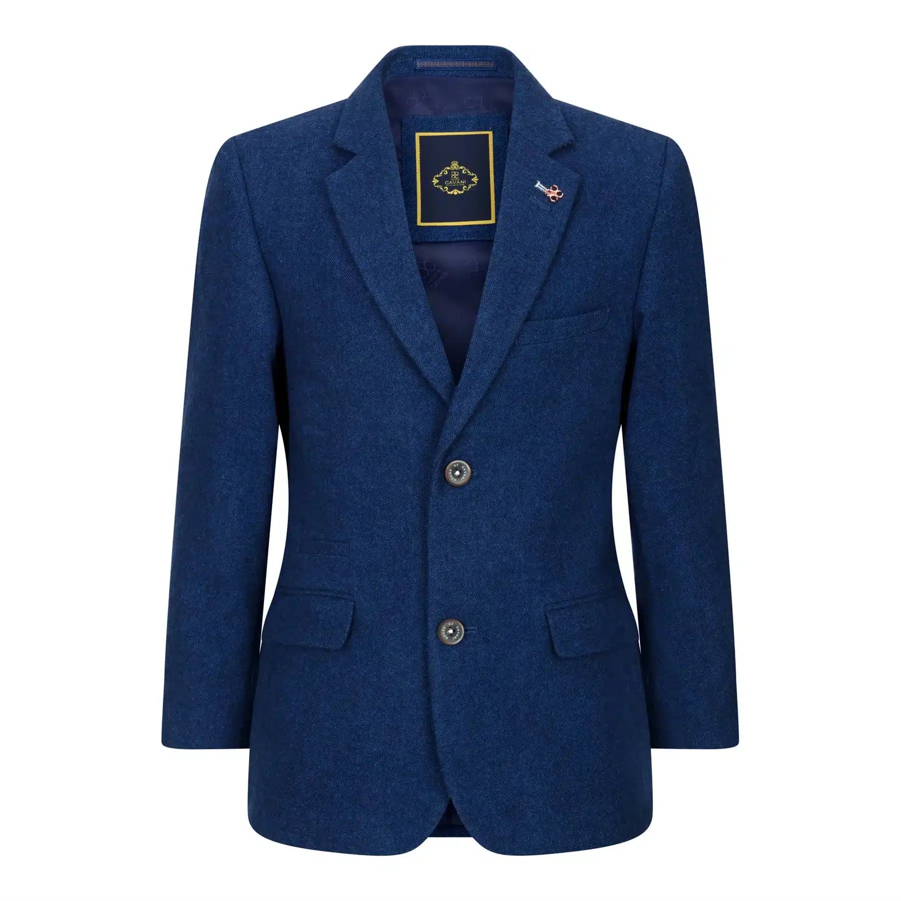 Pojkar 3-delad kostym i ull blå tweed vintage 1920-tals klassisk väst med fyra fickor