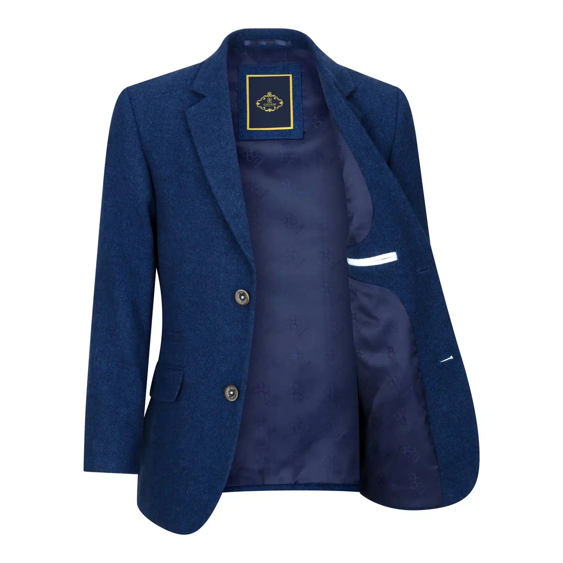 Pojkar 3-delad kostym i ull blå tweed vintage 1920-tals klassisk väst med fyra fickor