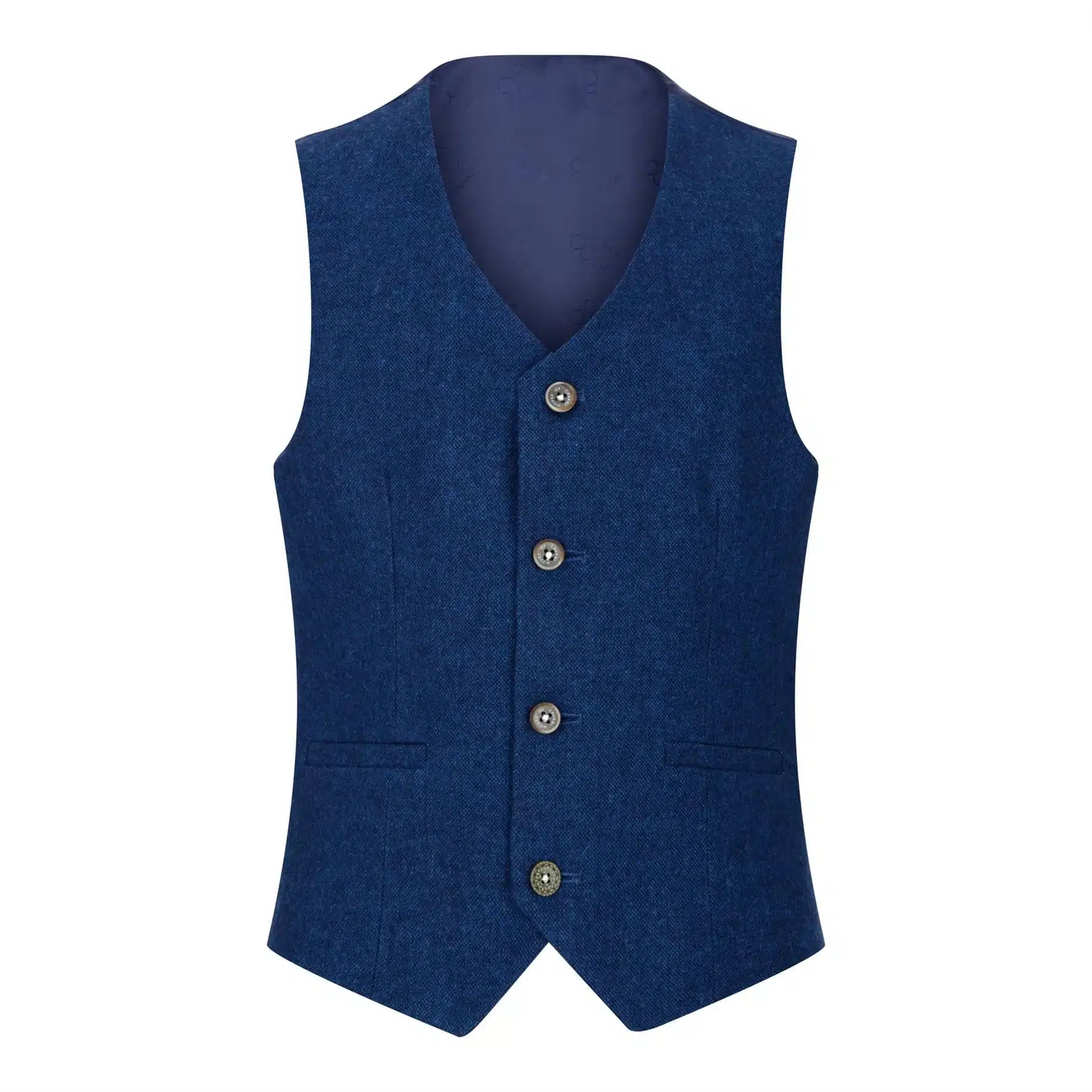 Pojkar 3-delad kostym i ull blå tweed vintage 1920-tals klassisk väst med fyra fickor