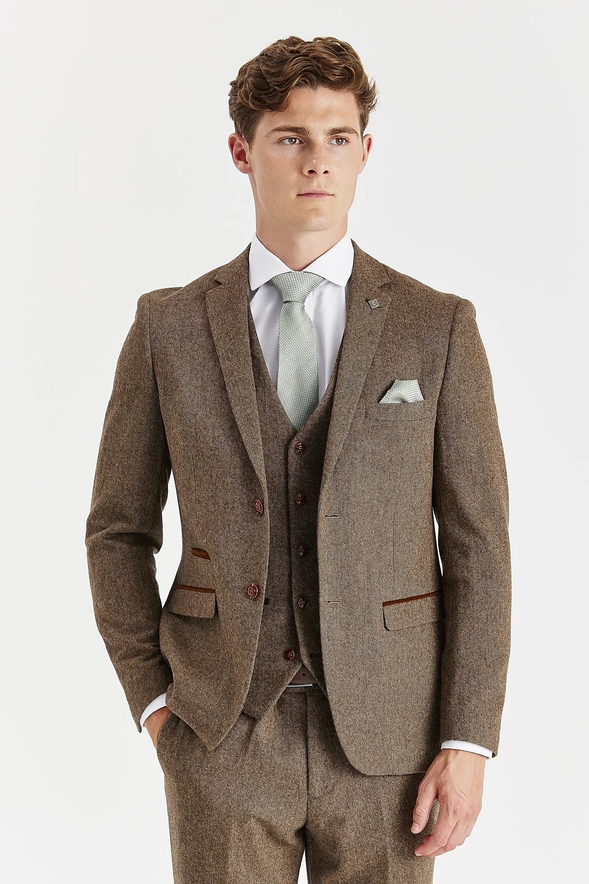 Oscar - Herrkavaj i brun tweed i ullblandning