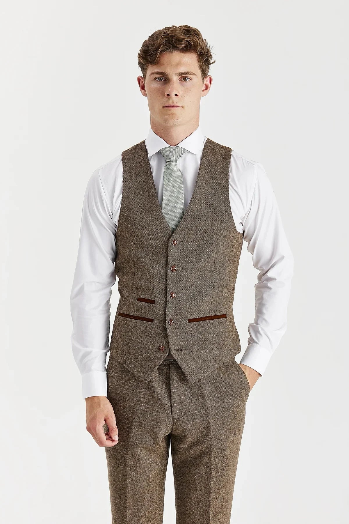 Oscar - Herrväst i brun tweed i ullblandning