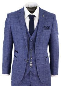 Herrfickur i tweed med 3 delar och rutig kostym, skräddarsydd passform, Peaky Blinders