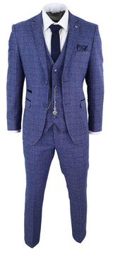 Herrfickur i tweed med 3 delar och rutig kostym, skräddarsydd passform, Peaky Blinders