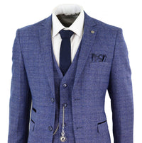 Herrfickur i tweed med 3 delar och rutig kostym, skräddarsydd passform, Peaky Blinders