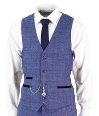 Herrfickur i tweed med 3 delar och rutig kostym, skräddarsydd passform, Peaky Blinders