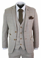 Paul Andrew Holland - Herrrutig Tweed Beige Brun 3-delad Kostym Bröllopsbal Vintage Retro Klassisk