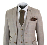 Paul Andrew Holland - Herrrutig Tweed Beige Brun 3-delad Kostym Bröllopsbal Vintage Retro Klassisk